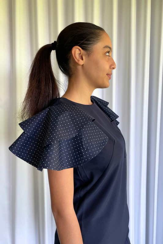 FAHMEEDA SET NAVY POLKA DOT CONTRAST
