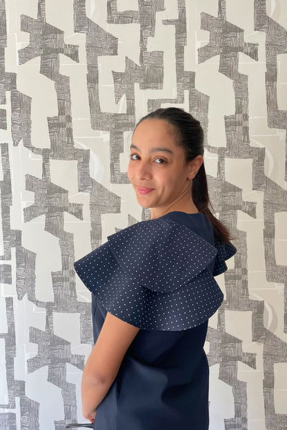 FAHMEEDA SET NAVY POLKA DOT CONTRAST