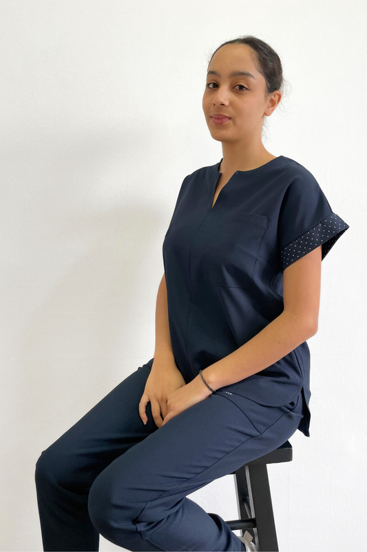 JOCELYN SET NAVY POLKA DOT CONTRAST