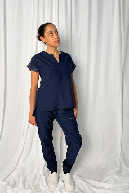 JOCELYN SET NAVY POLKA DOT CONTRAST