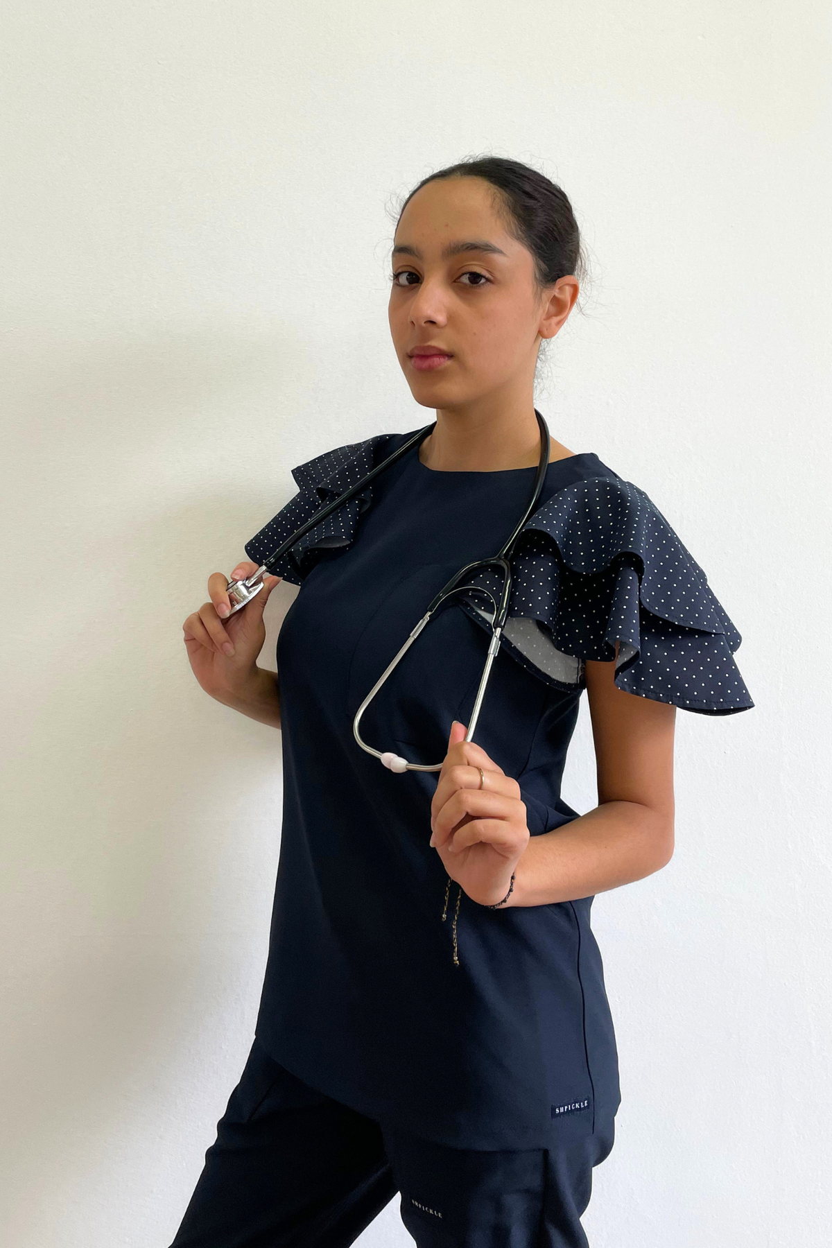 FAHMEEDA SET NAVY POLKA DOT CONTRAST